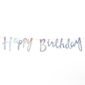 New Ginger Ray Iridescent Happy Birthday Bunting Banner Hanging Decoration Sign